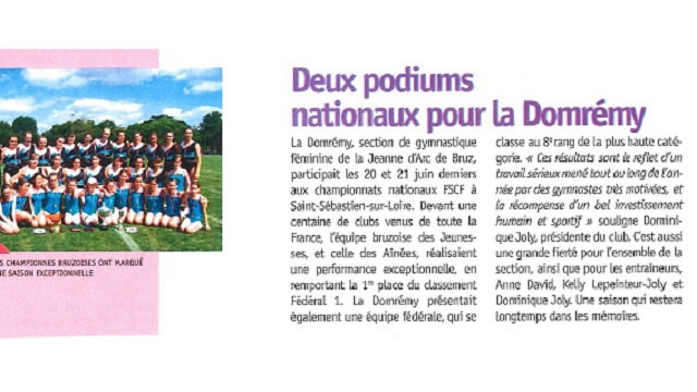 Article de presse pour les 2 podiums de la Domremy