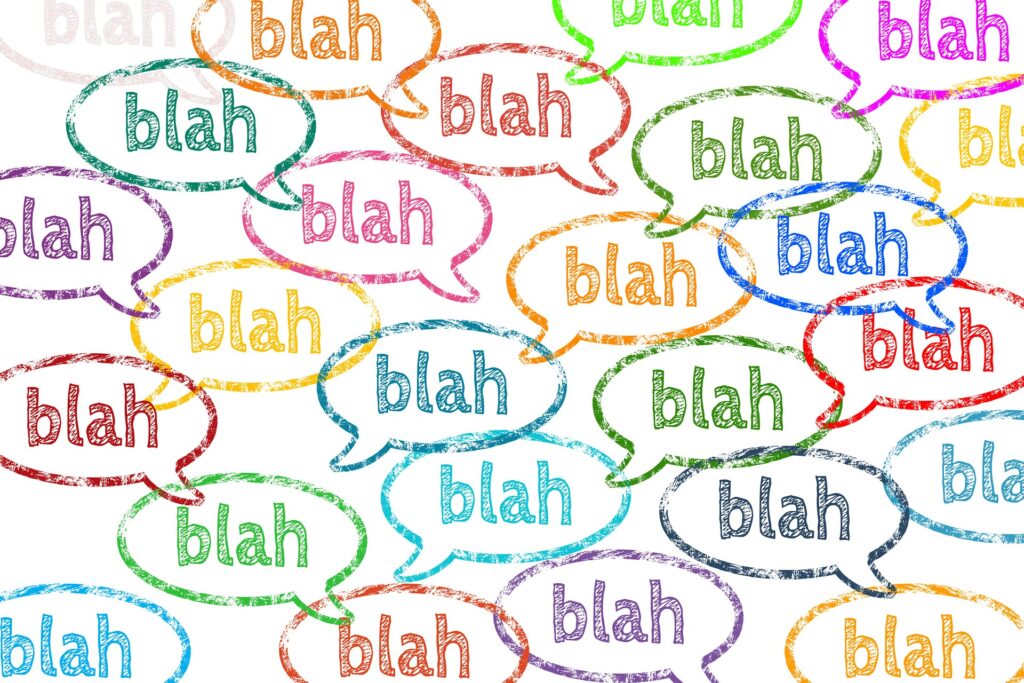 Plein de bulles de couleur avec le texte Blah