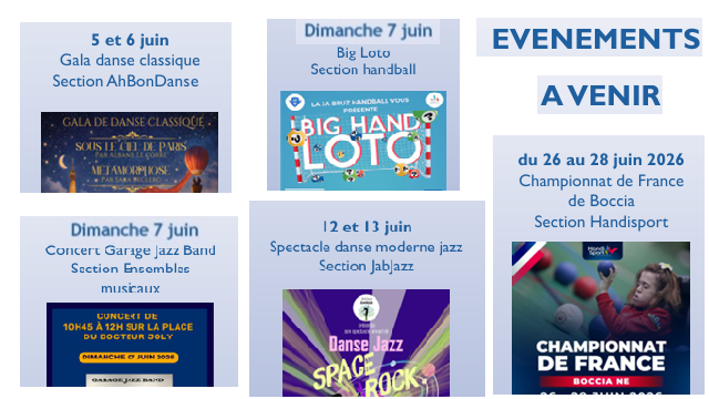 A Venir Juin : AhBonDanse , Handball, Garage Jaz Band Danse Moderne Jazz et Handisport