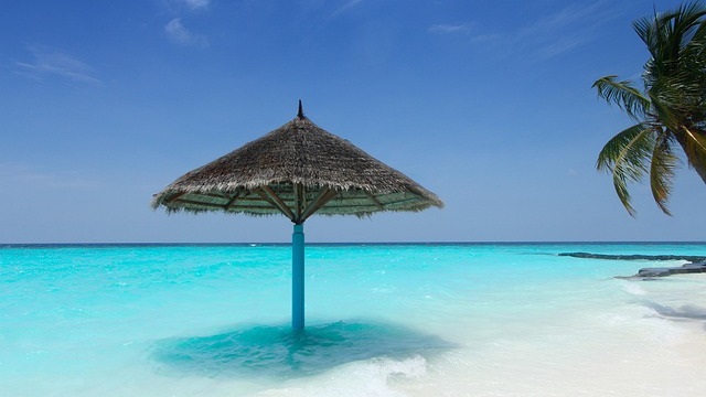 parasol, plage et mer paradisiaque